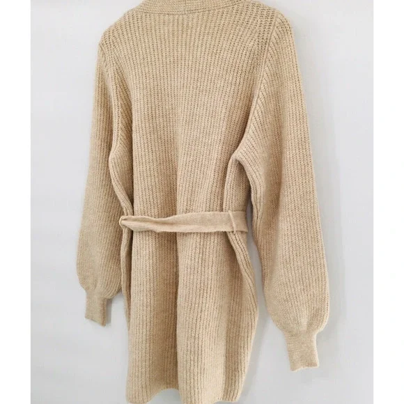 Topshop Cardigan Sweater Beige Belted Long Sleeve Cable Knit Long NEW - Picture 9 of 10